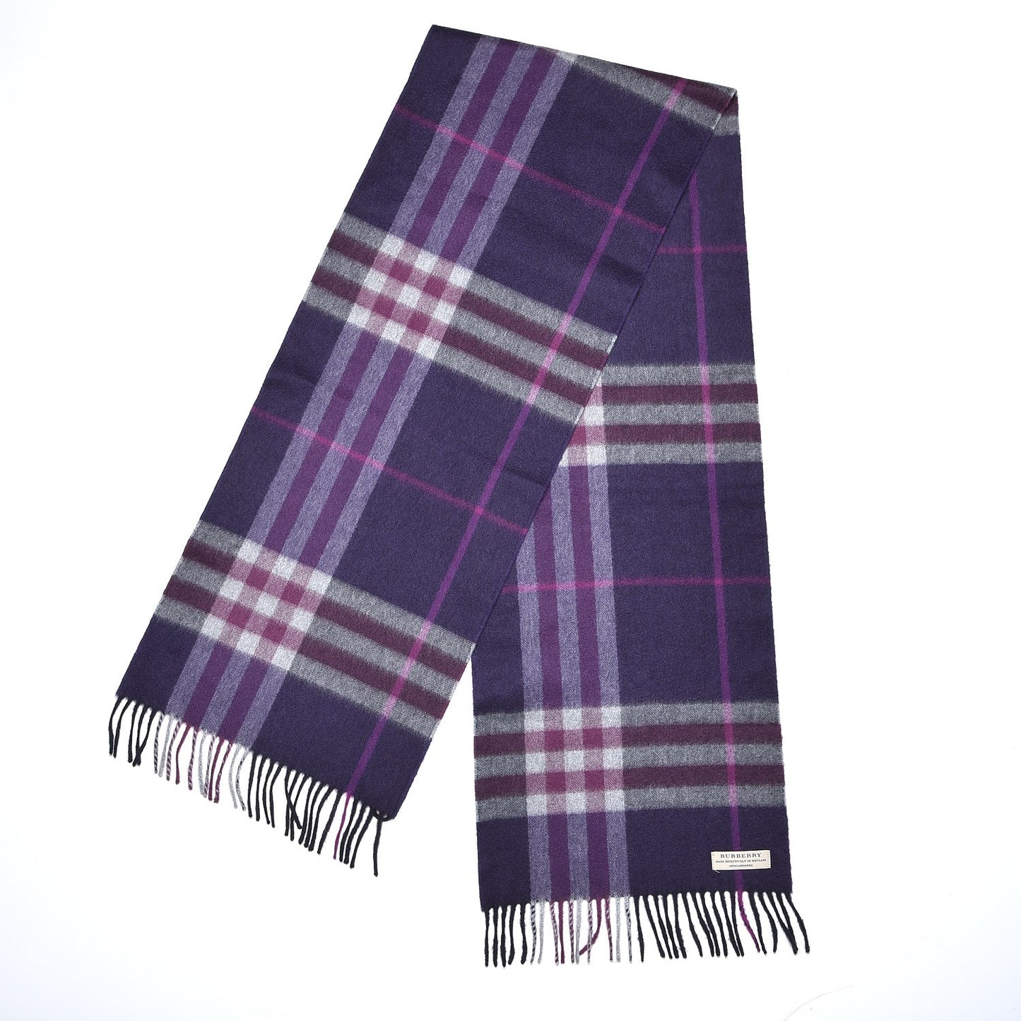 Cashmere Giant Check Fringe Scarf Purple