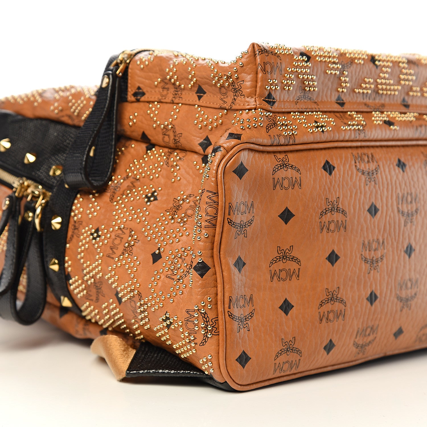 MCM Visetos Embossed Studded Medium Backpack Cognac 7 of 9