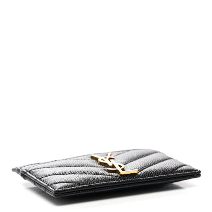 Saint Laurent Grain De Poudre Matelasse Chevron Monogram Credit Card Case Black 4 of 7