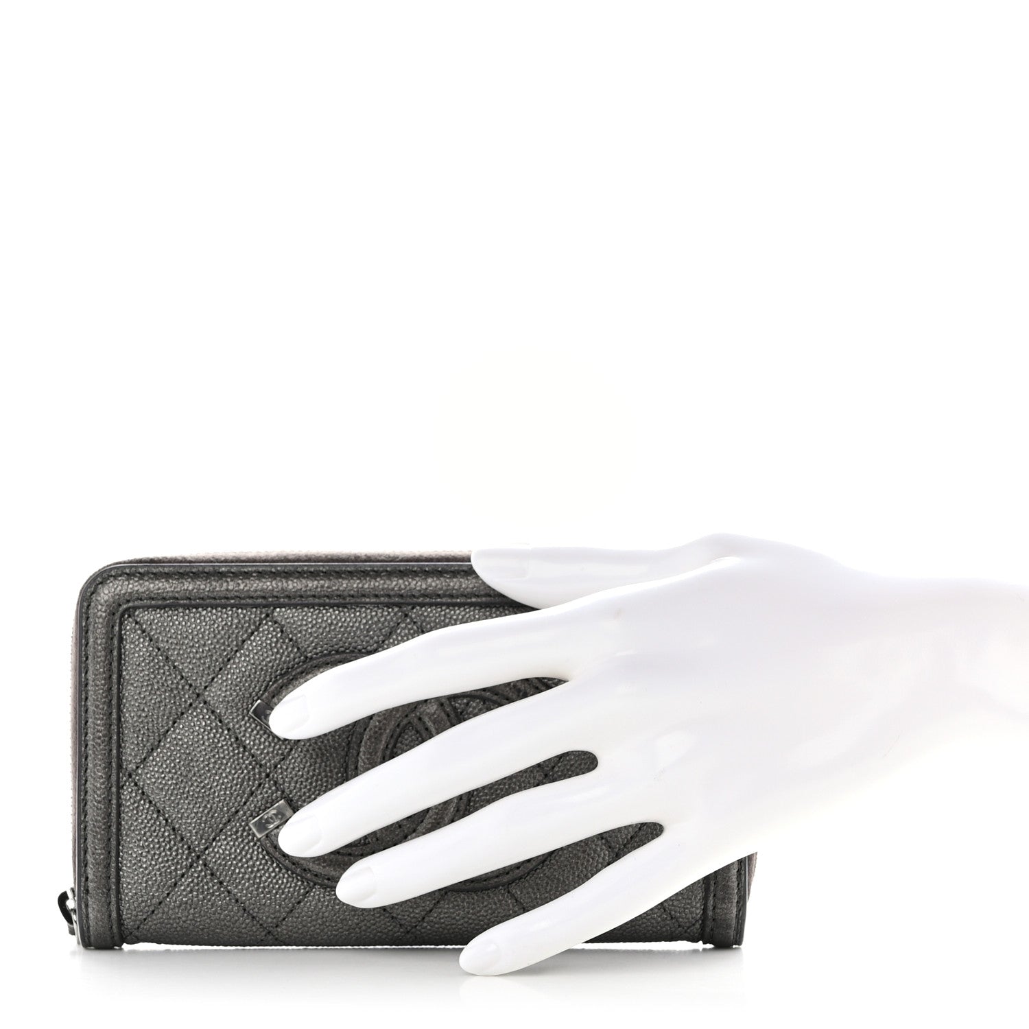 Chanel Caviar Quilted Medium Filigree Zip Around Wallet Dark Silver 2 of 9