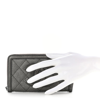 Chanel Caviar Quilted Medium Filigree Zip Around Wallet Dark Silver 2 of 9