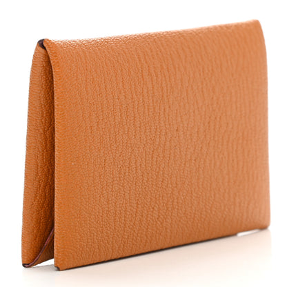 Hermes Chevre Mysore Verso Calvi Card Case Caramel Mauve Sylvestre 3 of 8