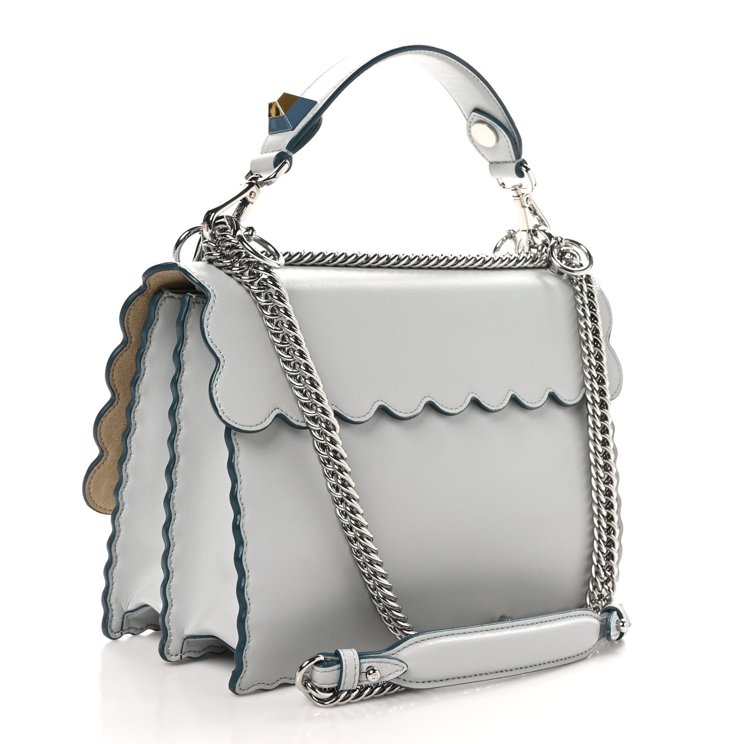 Vitello Liberty Scalloped Studded Kan I Shoulder Bag Grigio Perla
