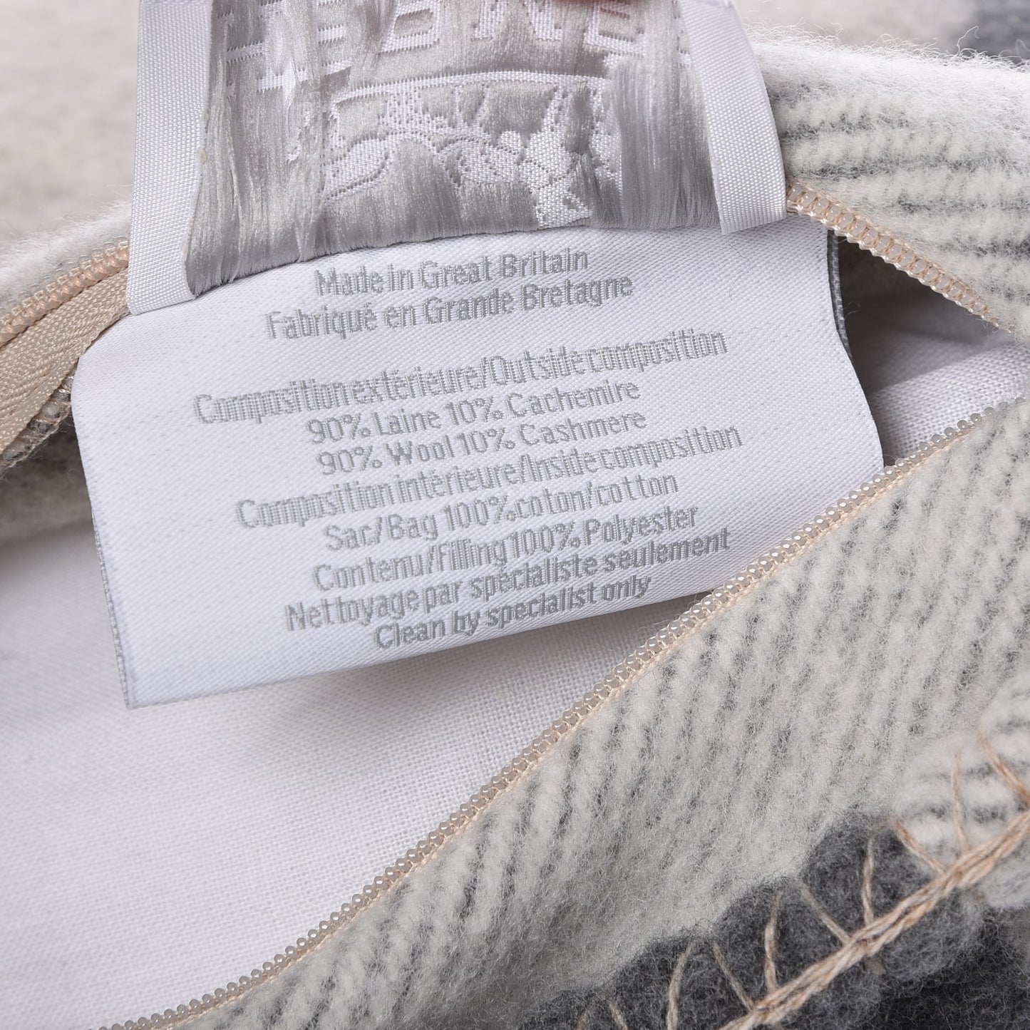 Wool Cashmere Avalon Bayadere Pillow PM Galet Ecru