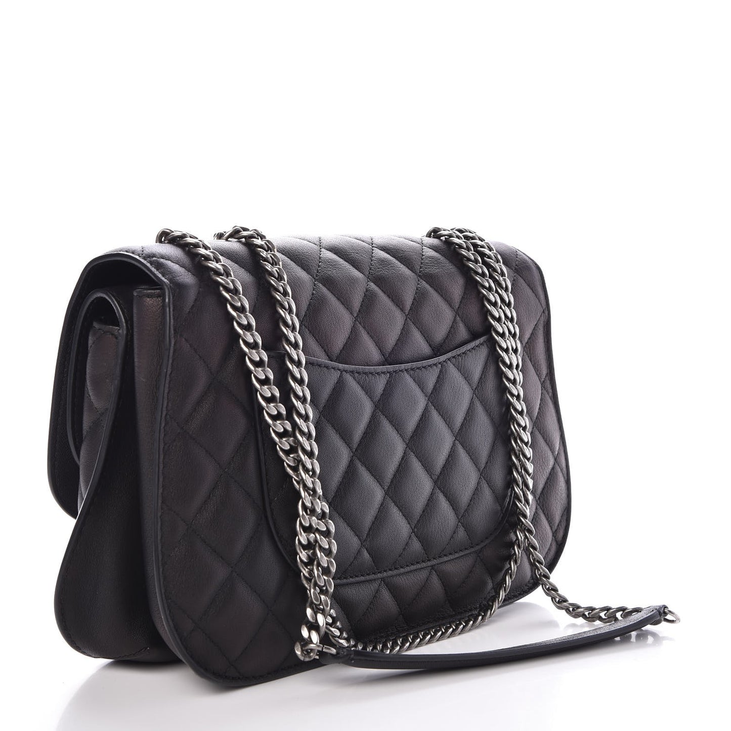 Lambskin Quilted Large Natural CC Flap Black