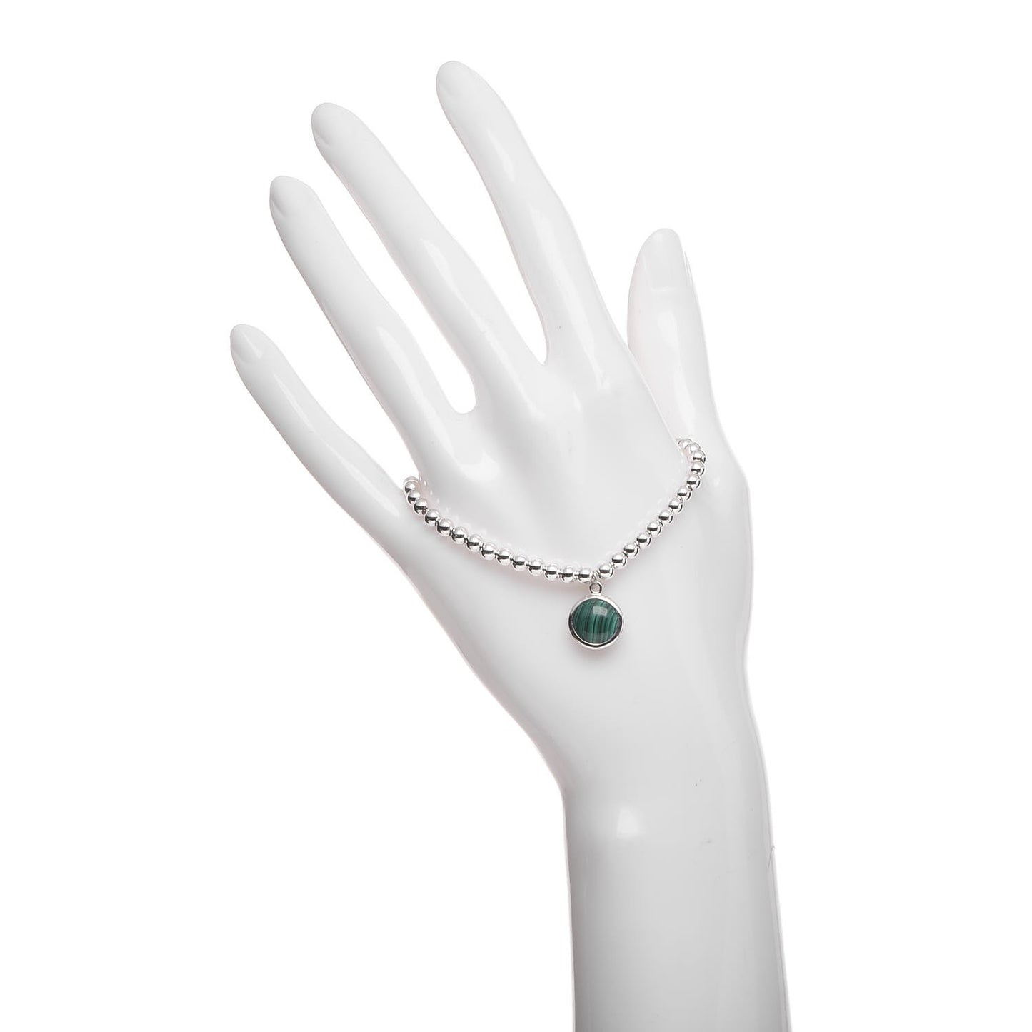 Sterling Silver Malachite Bead Bracelet