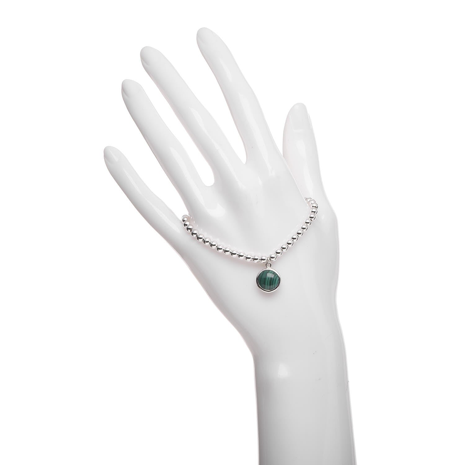 Tiffany Sterling Silver Malachite Bead Bracelet 2 of 6