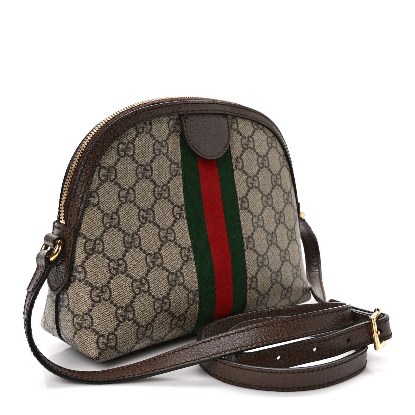 GG Supreme Monogram Textured Dollar Calfskin Web Small Ophidia Dome Shoulder Bag Beige Ebony New Acero