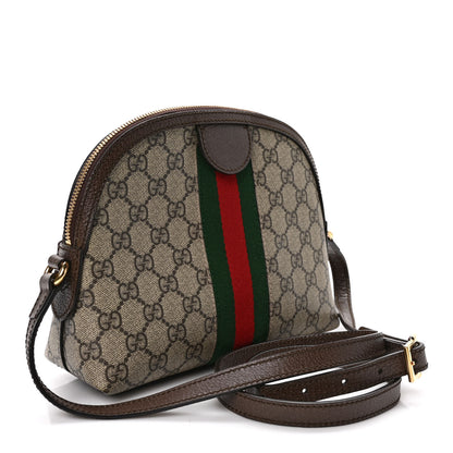 Gucci GG Supreme Monogram Textured Dollar Calfskin Web Small Ophidia Dome Shoulder Bag Beige Ebony New Acero 3 of 13