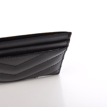 Saint Laurent Grain De Poudre Matelasse Chevron Monogram Credit Card Case Black 8 of 9