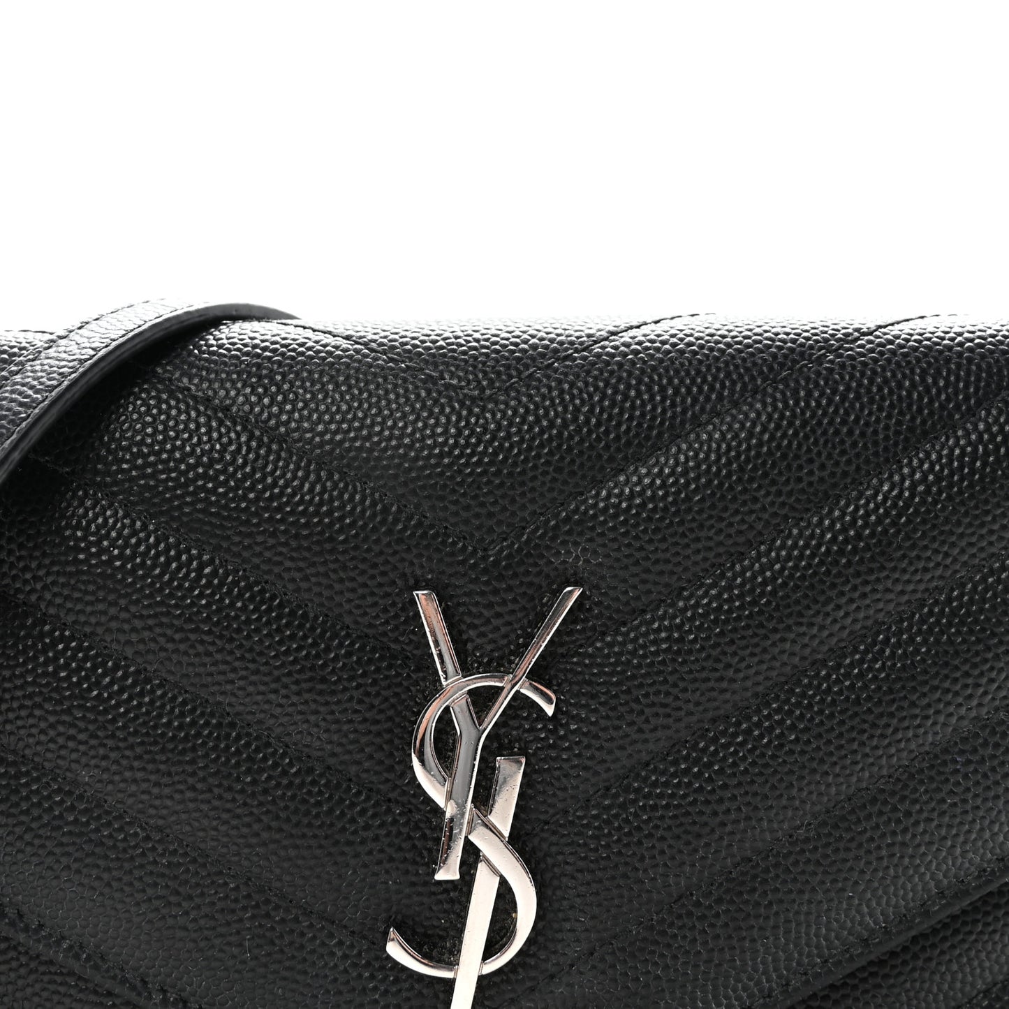 Grain De Poudre Matelasse Chevron Monogram Envelope Chain Wallet Black