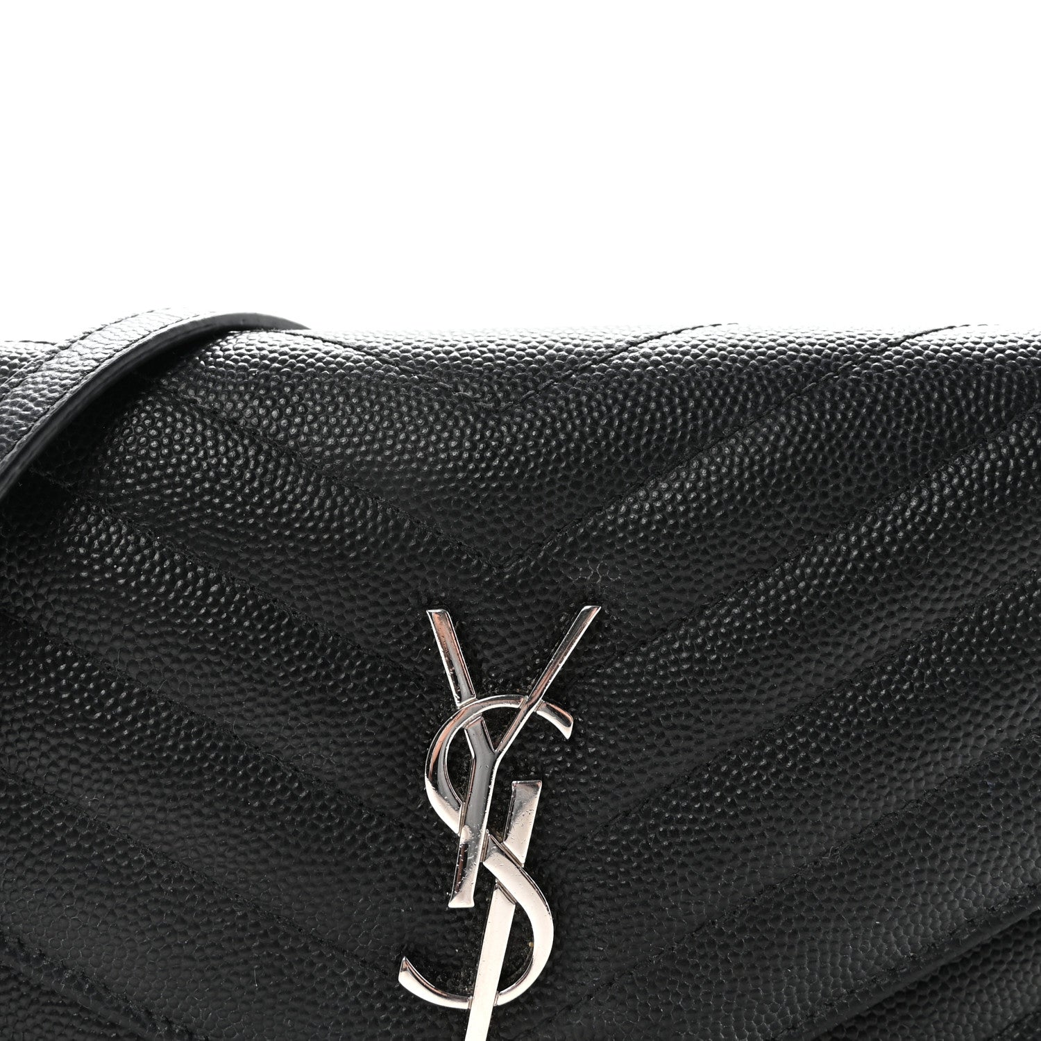 Saint Laurent Grain De Poudre Matelasse Chevron Monogram Envelope Chain Wallet Black 8 of 10