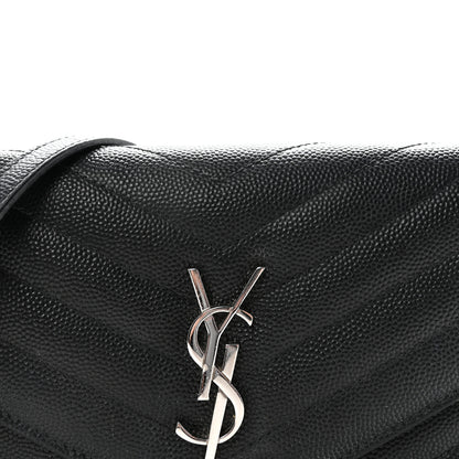Saint Laurent Grain De Poudre Matelasse Chevron Monogram Envelope Chain Wallet Black 8 of 10