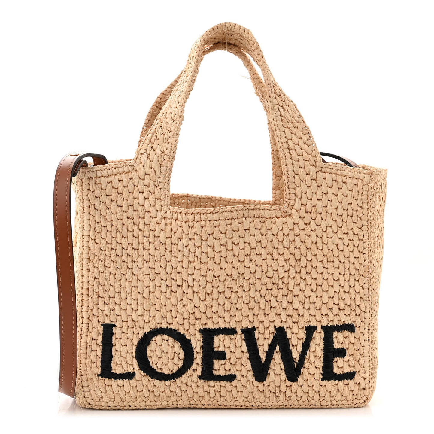 Raffia Small Paula's Ibiza Logo Tote Natural Tan