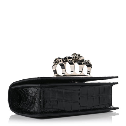 Alexander McQueen Shiny Crocodile Embossed Jeweled Satchel Black 3 of 9