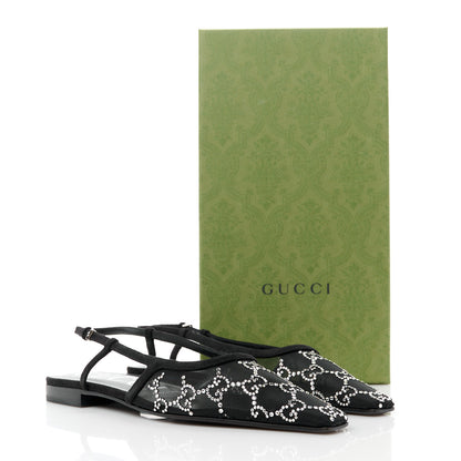 Gucci Tela Retino Kid Scamosciato Crystal GG Monogram Square Demi Ballet Flats 37 Black 8 of 8