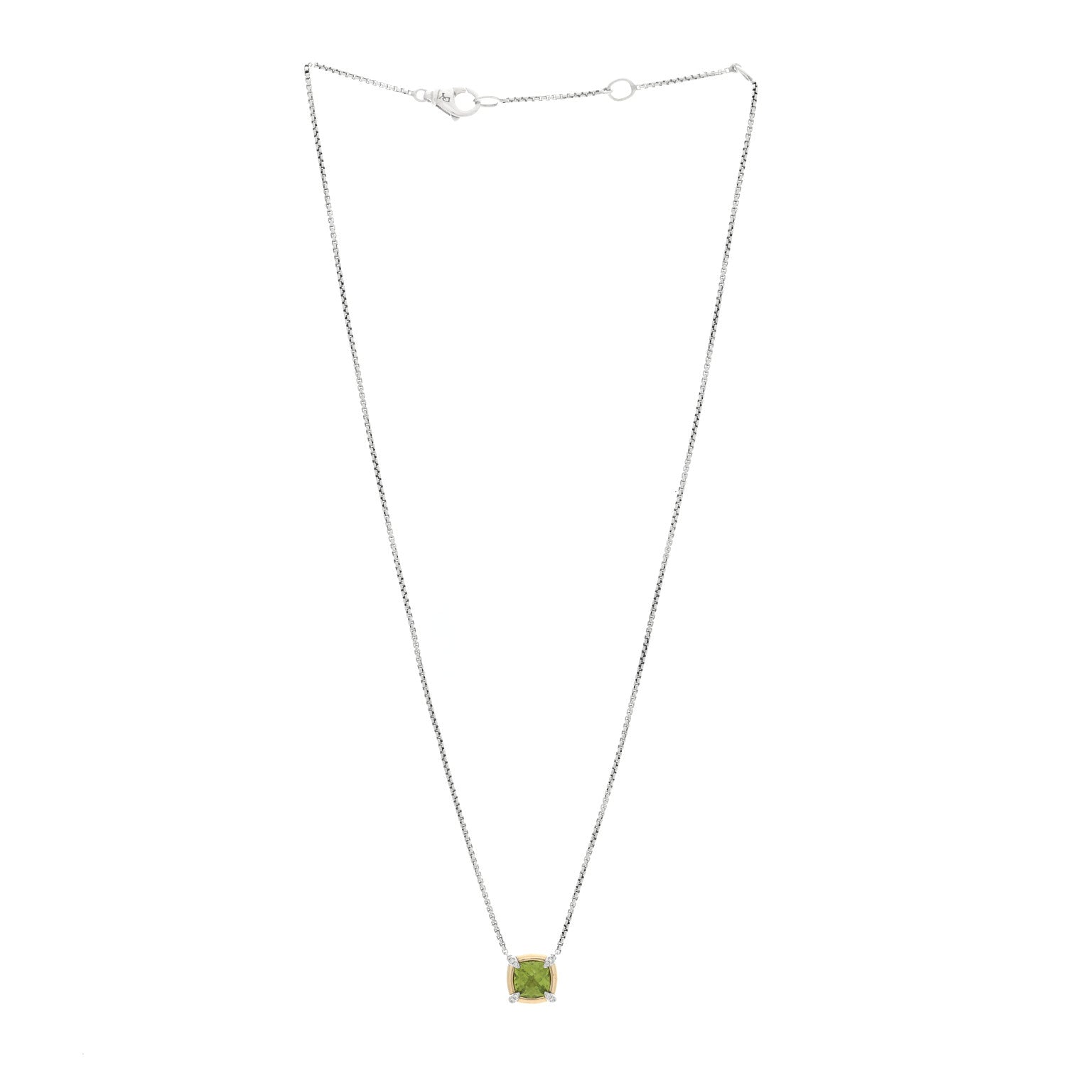 David Yurman 18K Yellow Gold Sterling Silver Diamond Peridot 7mm Chatelaine Bezel Pendant Necklace 3 of 4