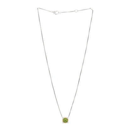 David Yurman 18K Yellow Gold Sterling Silver Diamond Peridot 7mm Chatelaine Bezel Pendant Necklace 3 of 4