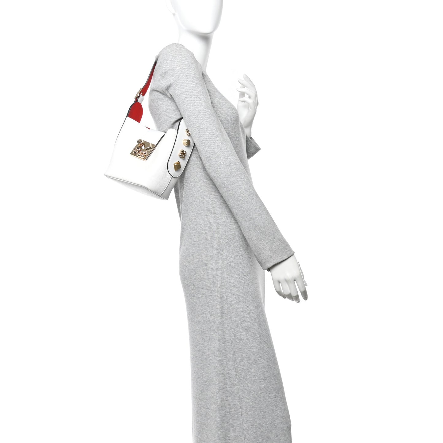Grained Calfskin Mini Carasky Bucket Bag White
