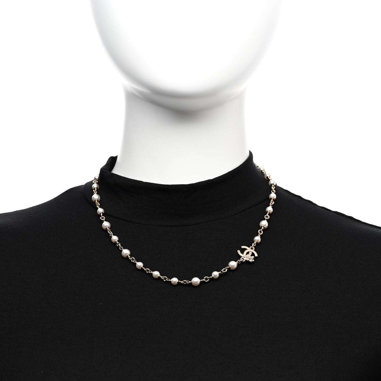 Pearl Crystal CC Flower Necklace Pearly White Light Gold