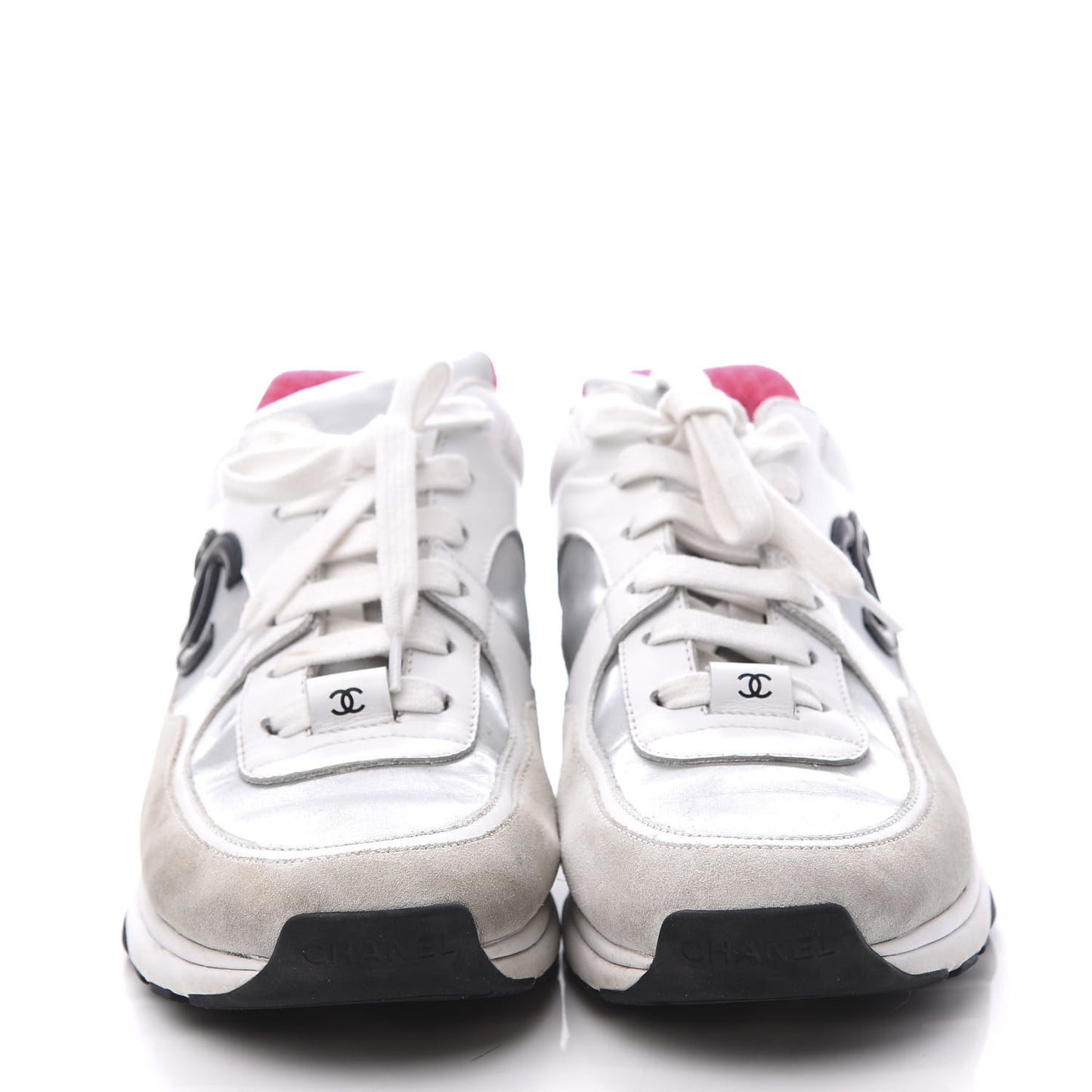 Calfskin Fabric Sneakers 38 White Silver Fluo Pink