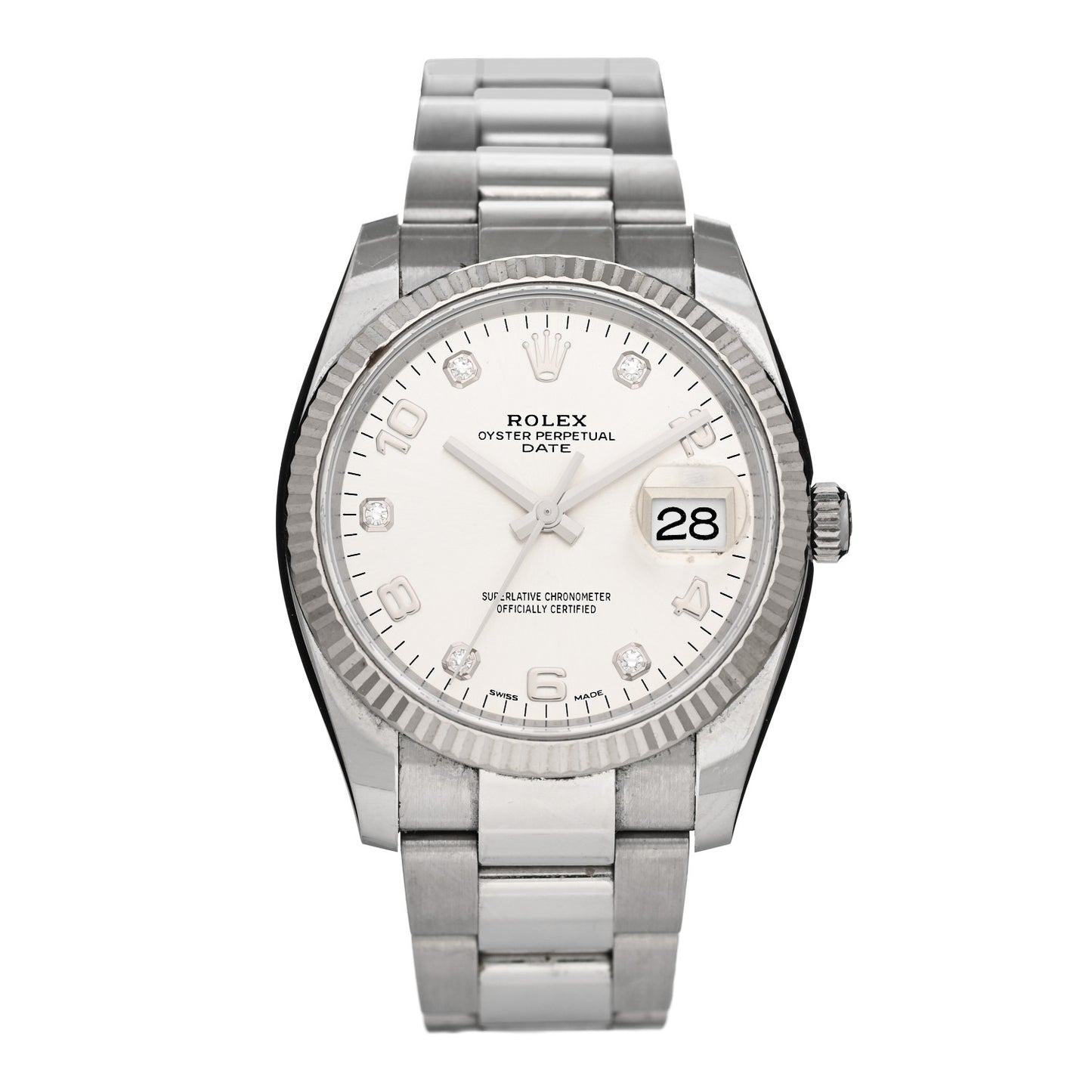 Stainless Steel 18K White Gold Diamond 34mm Oyster Perpetual Date Watch Silver 115234