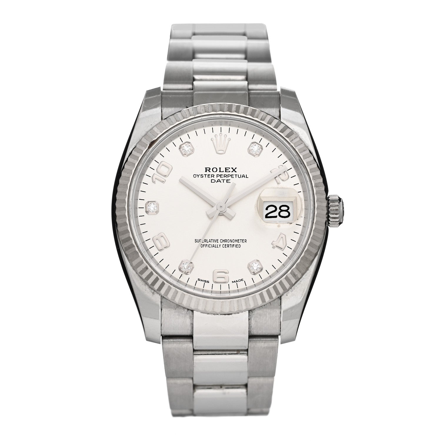Rolex Stainless Steel 18K White Gold Diamond 34mm Oyster Perpetual Date Watch Silver 115234 1 of 5
