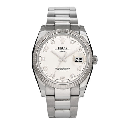 Rolex Stainless Steel 18K White Gold Diamond 34mm Oyster Perpetual Date Watch Silver 115234 1 of 5
