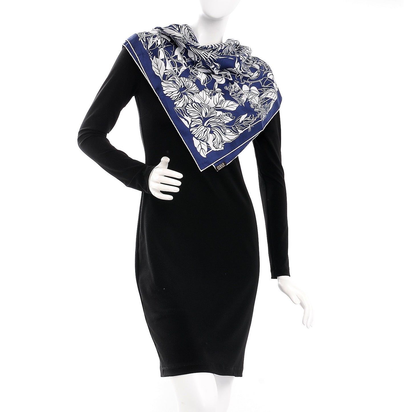 Silk Tatouage Flamingo Party Scarf 90 Bleu Blanc