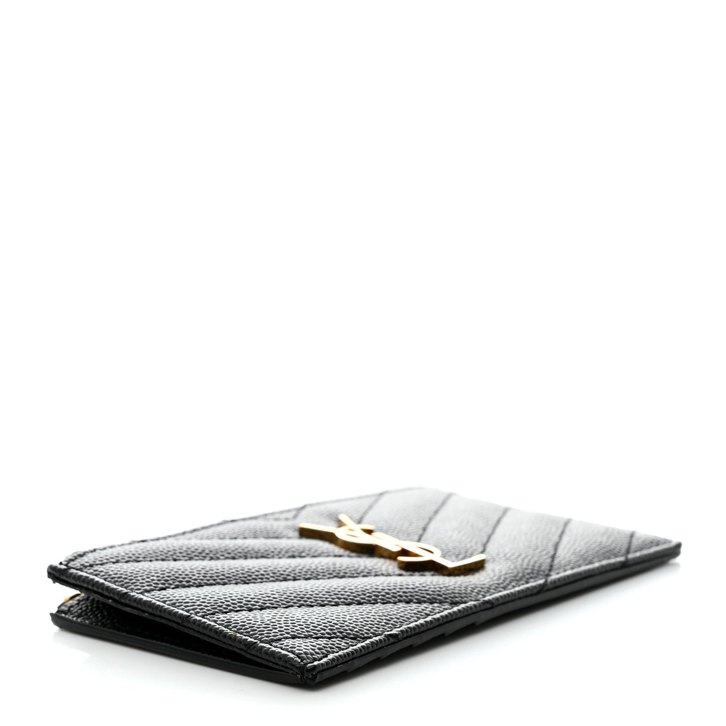 Grain De Poudre Matelasse Chevron Monogram Fragments Zippered Card Case Black