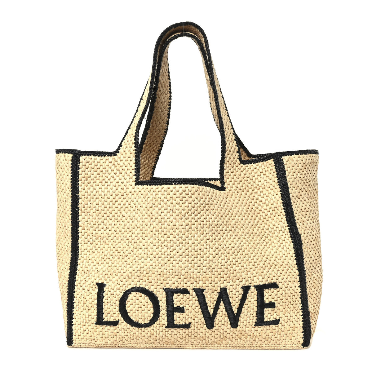 Raffia Large Paula's Ibiza Logo Tote Natural Tan