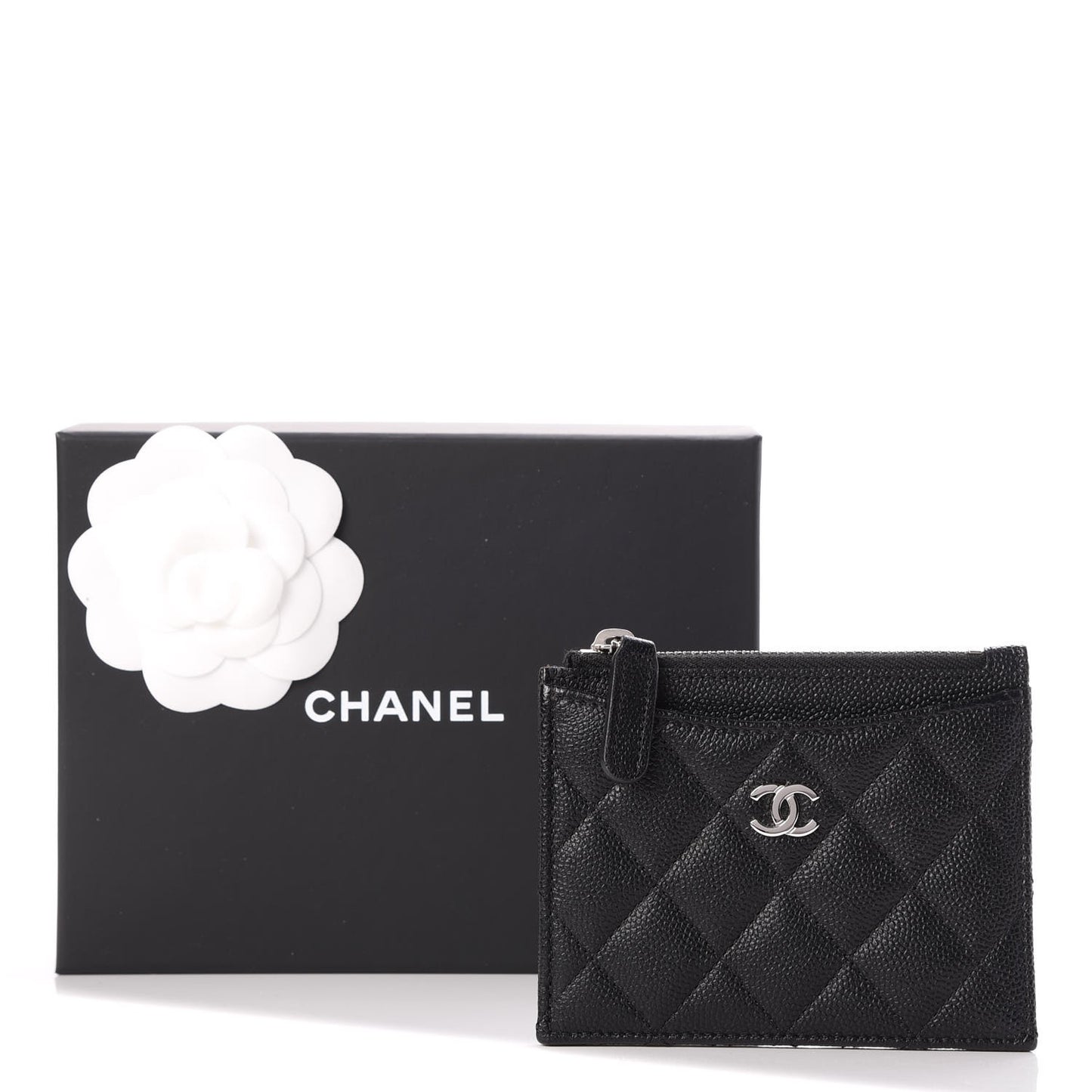 Caviar Quilted CC Zip Card Holder Black