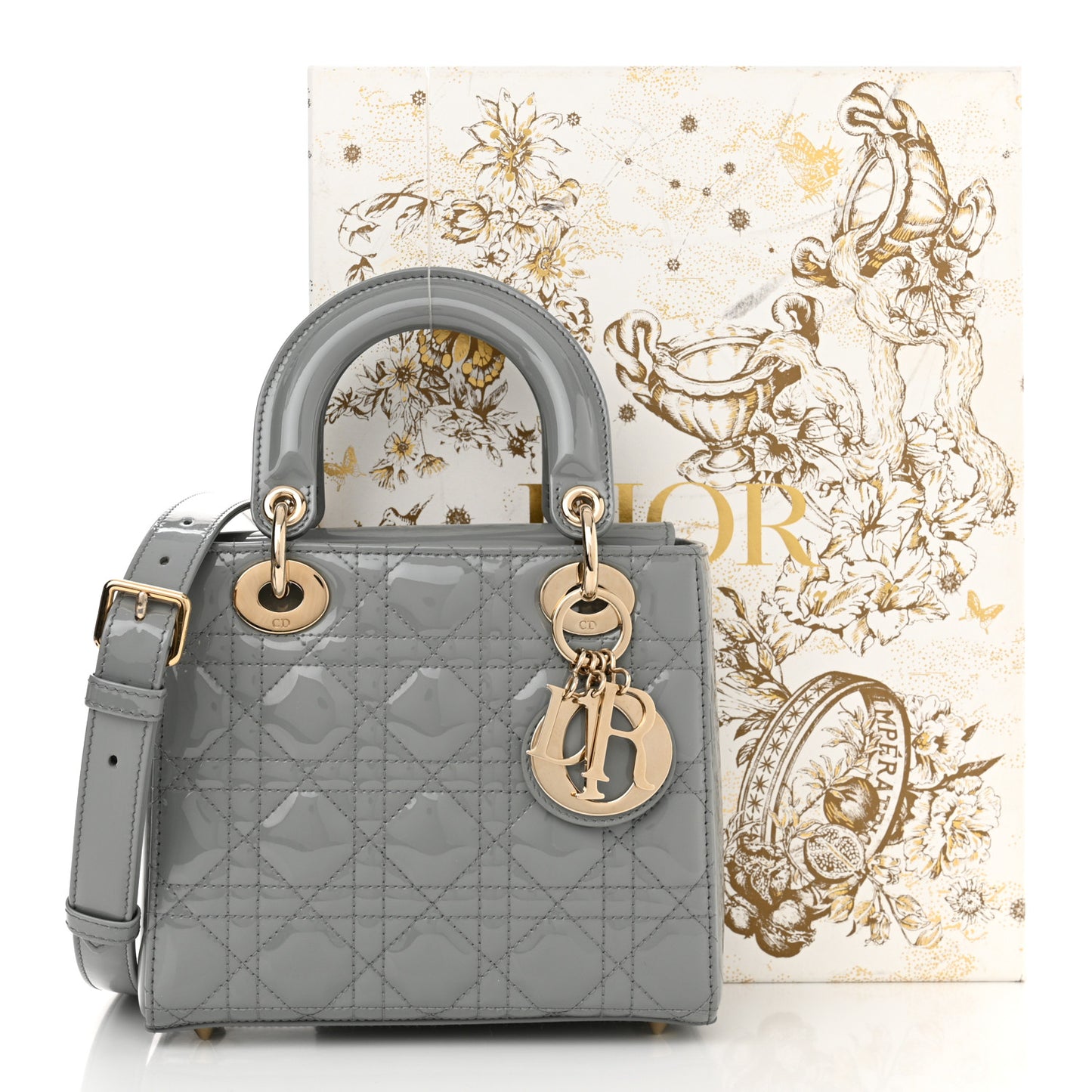 Patent Cannage Small Lady Dior Grey