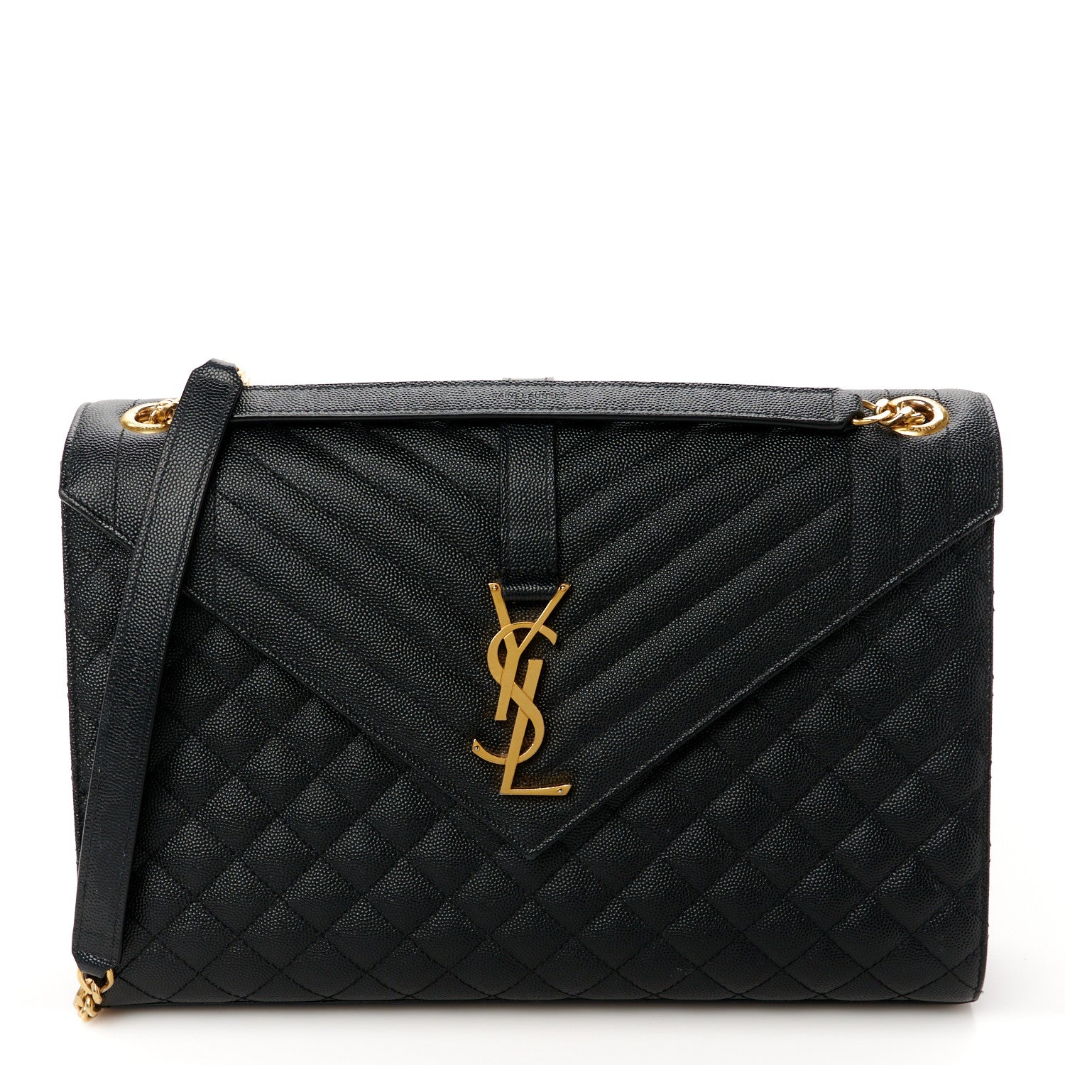 Saint Laurent Grain De Poudre Textured Mixed Matelasse Large Triquilt Monogram Satchel Black 1 of 11