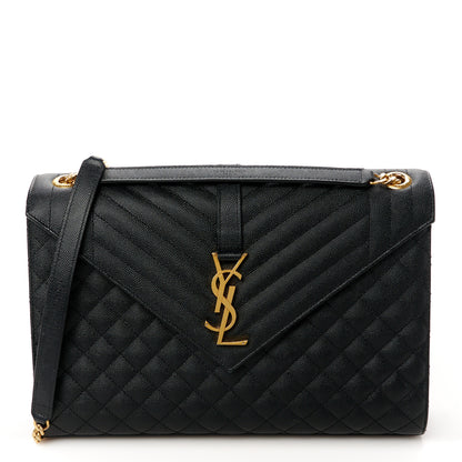Saint Laurent Grain De Poudre Textured Mixed Matelasse Large Triquilt Monogram Satchel Black 1 of 11