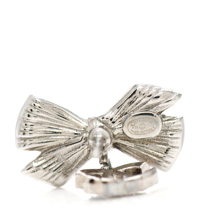 Chanel Crystal Pearl Bow CC Drop Earrings Silver 4 of 5
