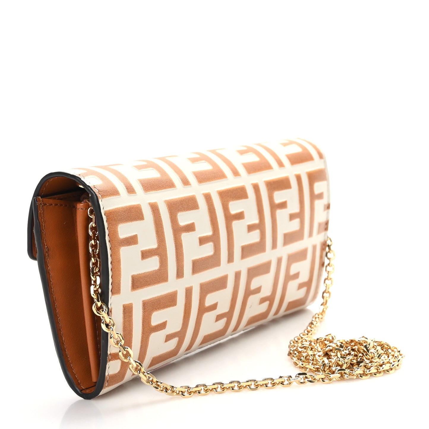 Vitello Soft F is Fendi Bi-Color FF 1974 Embossed Continental Envelope Wallet On Chain Camelia Saddler