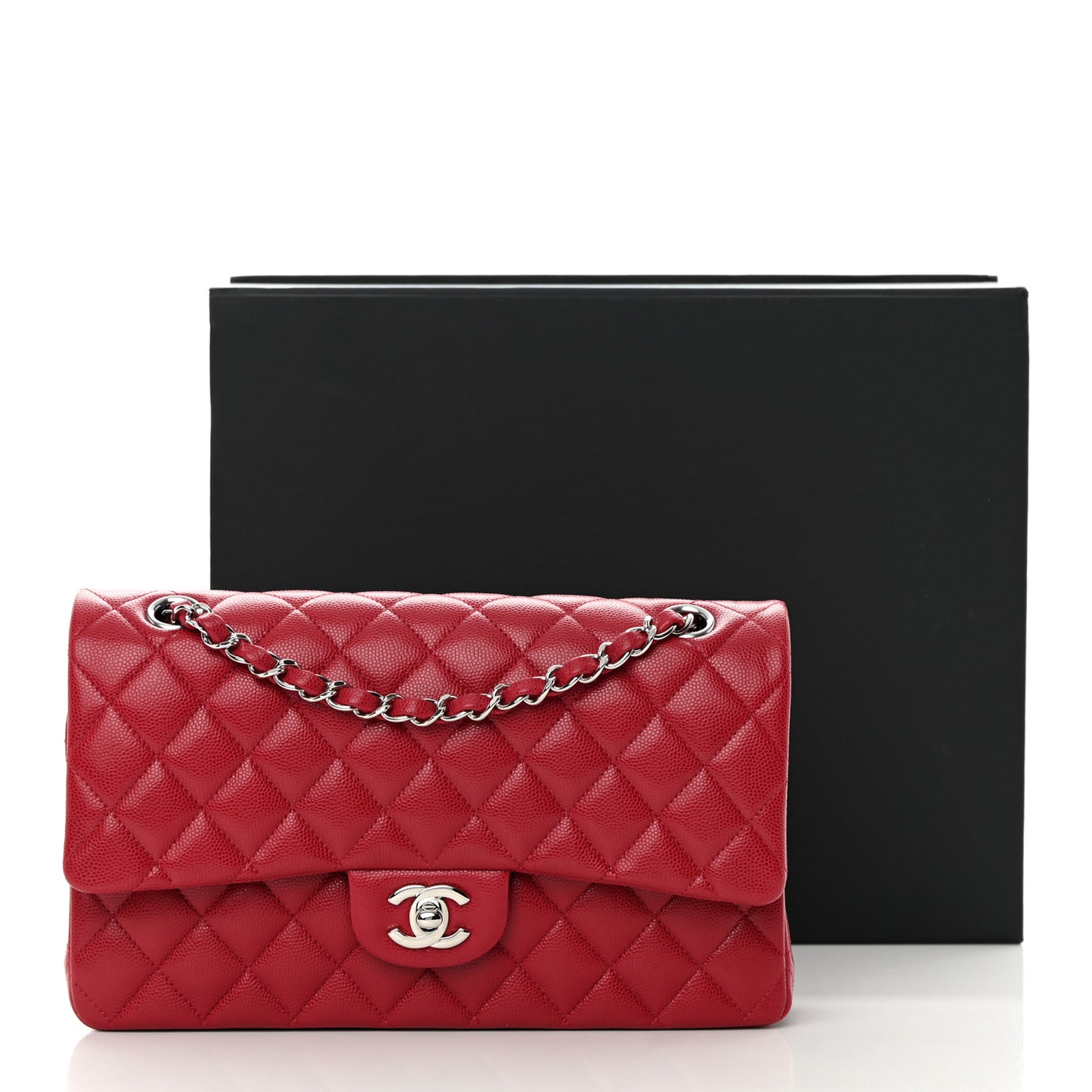 Caviar Quilted Medium Double Flap Dark Red