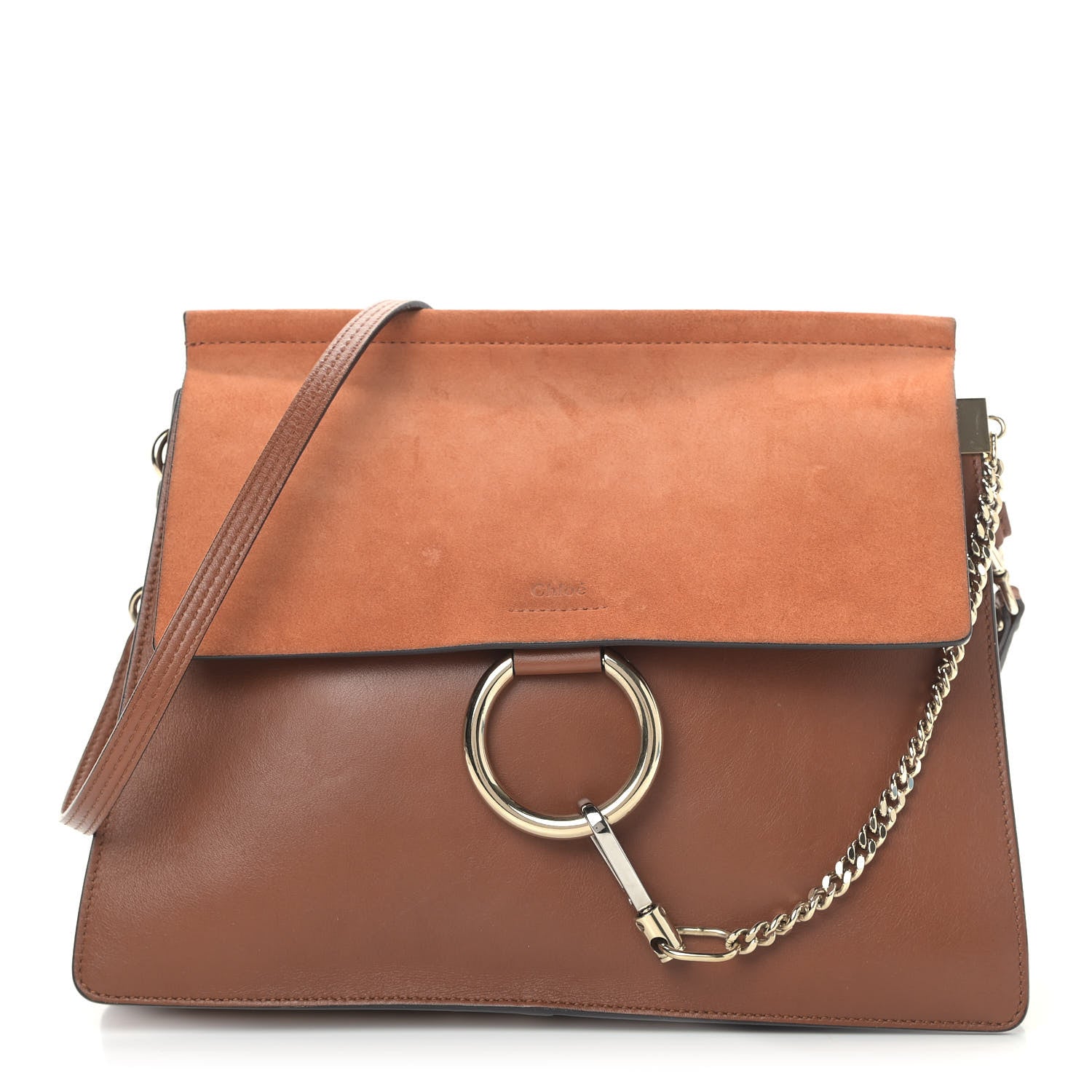 Chloe Suede Calfskin Medium Faye Shoulder Bag Tobacco 1 of 11
