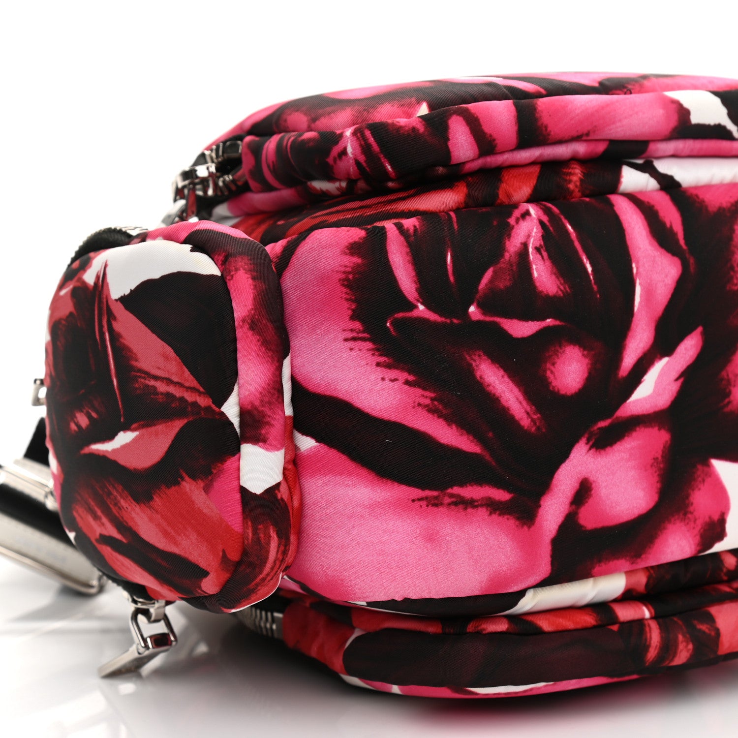 Prada Tessuto Nylon Roses Print Pocket Top Handle Cargo Bag Pink 9 of 13