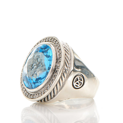 David Yurman Sterling Silver Pave Diamond Blue Topaz 20mm Ring 57 8 4 of 6