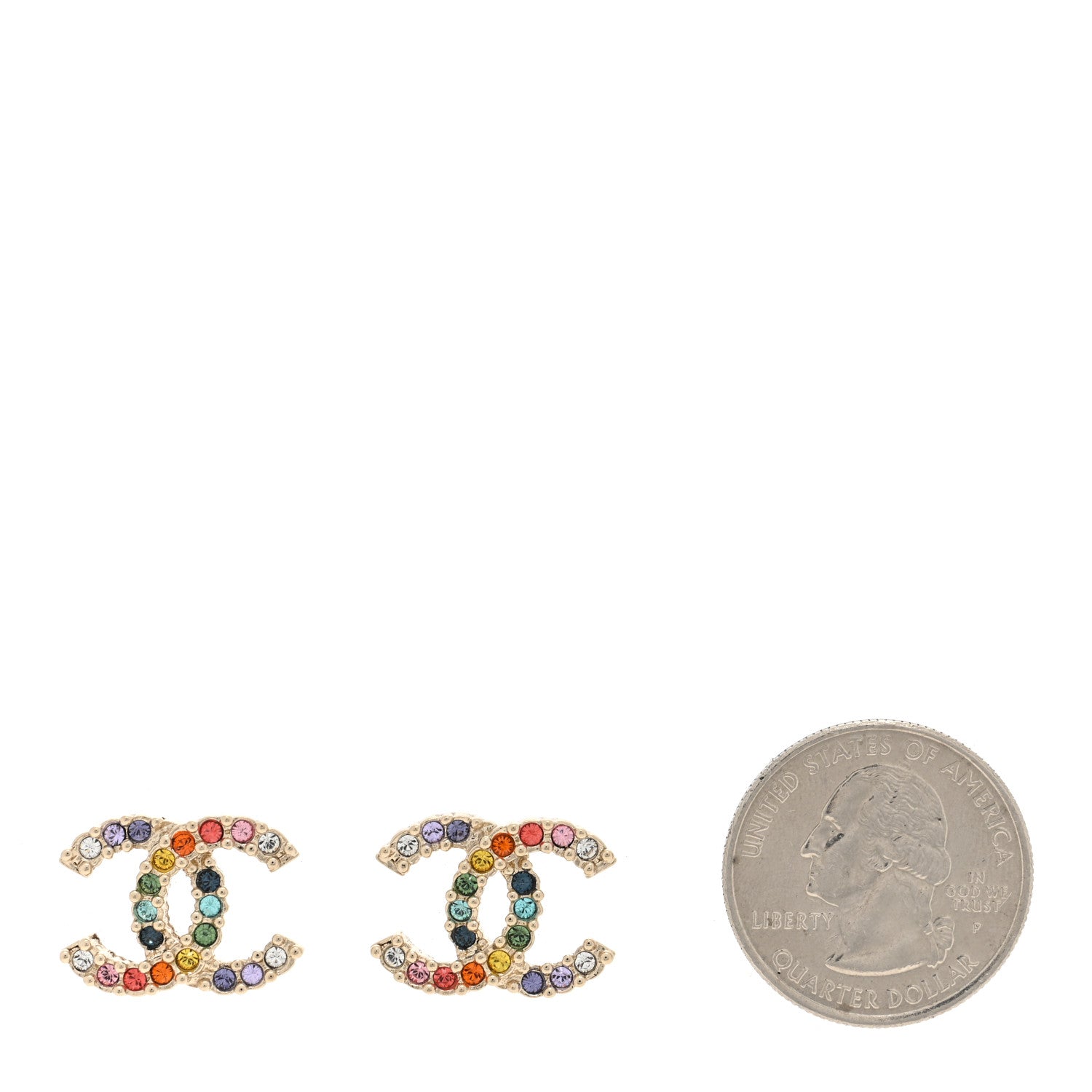 Chanel Crystal Over The Rainbow CC Earrings Gold Multicolor 2 of 5