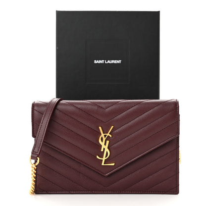 Saint Laurent Grain De Poudre Matelasse Chevron Monogram Envelope Chain Wallet Rouge Legion 12 of 12