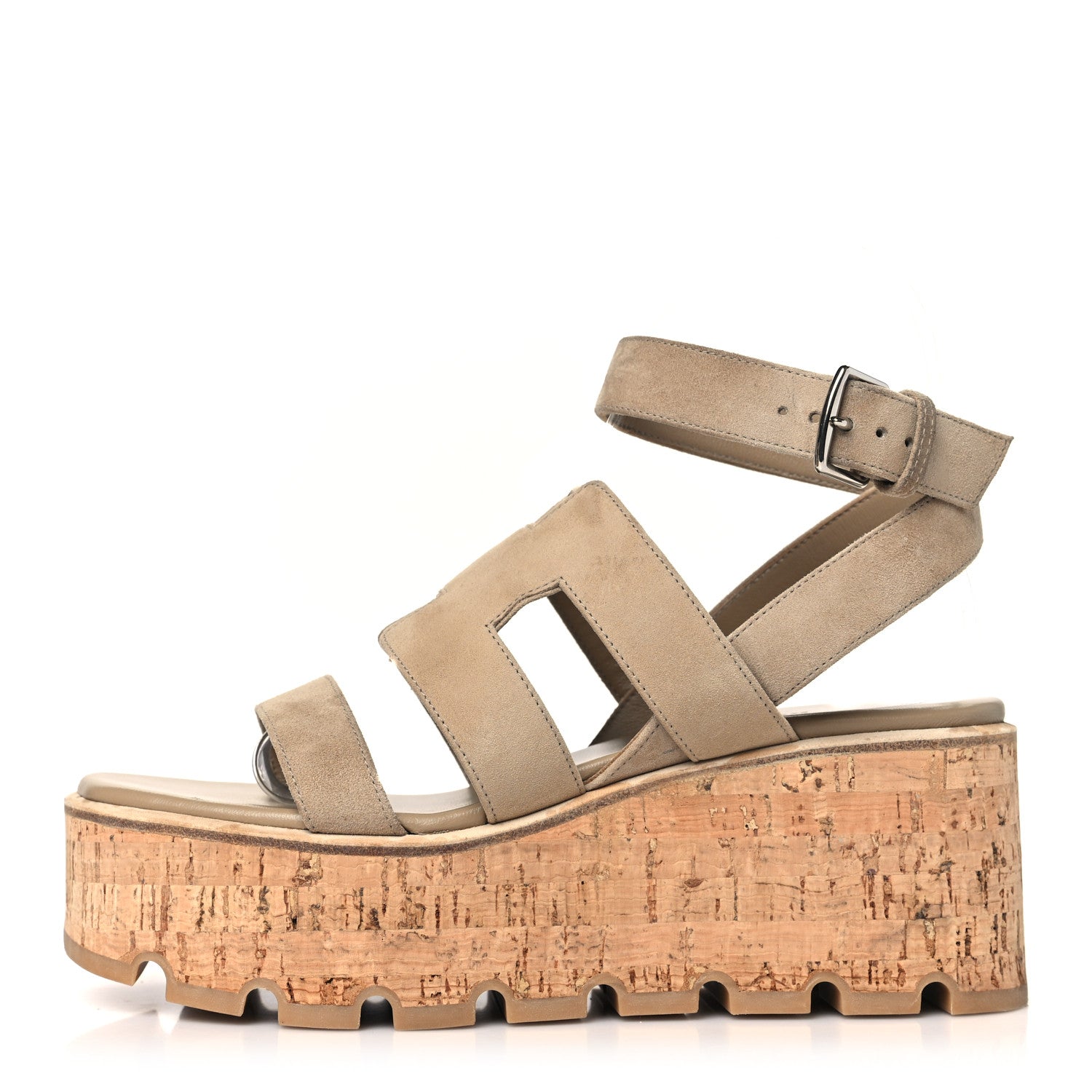 Hermes Suede Goatskin Havane 30 Wedge Sandals 36 Beige Argile 1 of 9