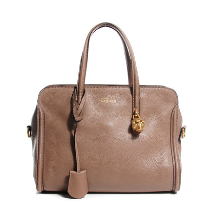 Alexander McQueen Pebbled Calfskin Small Skull Padlock Zip Around Tote Taupe 1 of 9