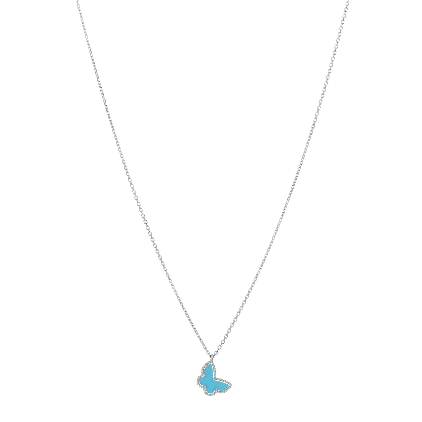 18K White Gold Turquoise Sweet Alhambra Butterfly Pendant Necklace