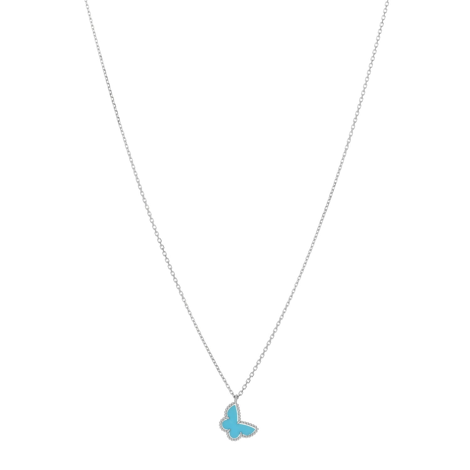 Van Cleef & Arpels 18K White Gold Turquoise Sweet Alhambra Butterfly Pendant Necklace 1 of 5