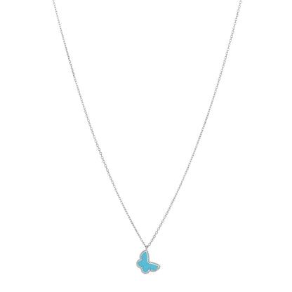 Van Cleef & Arpels 18K White Gold Turquoise Sweet Alhambra Butterfly Pendant Necklace 1 of 5