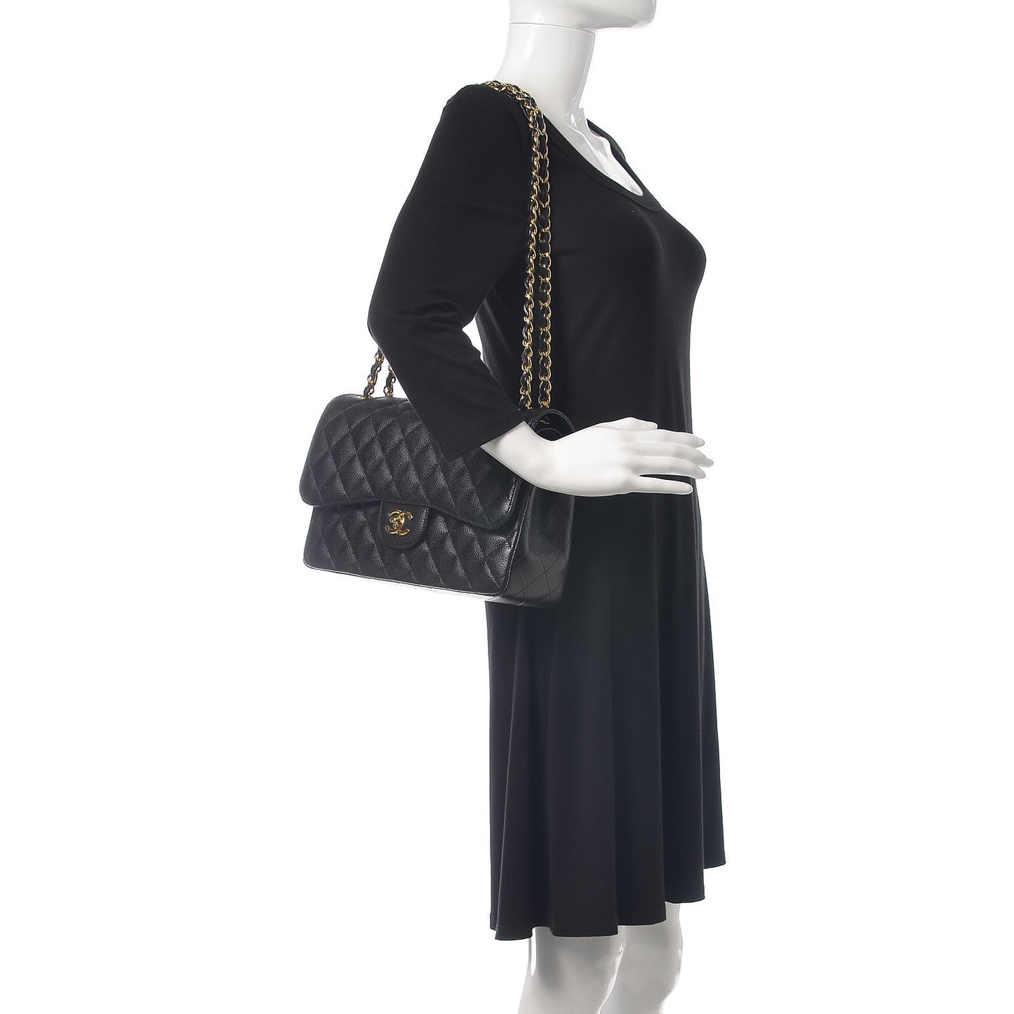 Caviar Quilted Jumbo Double Flap Black