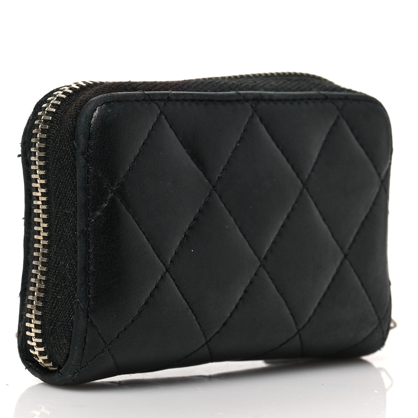 Lambskin Quilted Zip Coin Purse Black